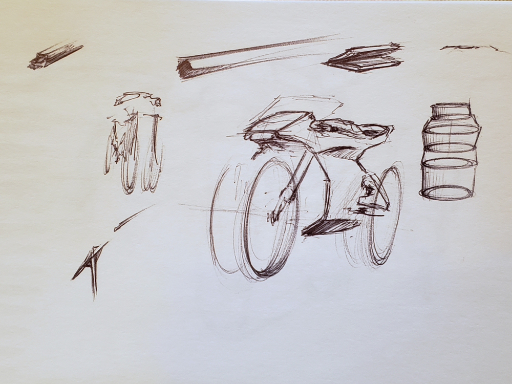 Doodle pen sketches. Unfinished motorcycle and some random shapes.